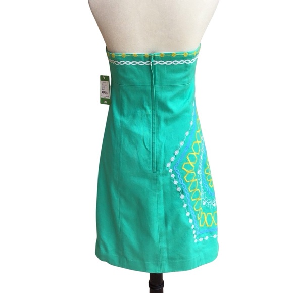 Lilly Pulitzer Bowen Aqua Comb Get It Embroidered Strapless Dress NWT - Picture 4 of 13